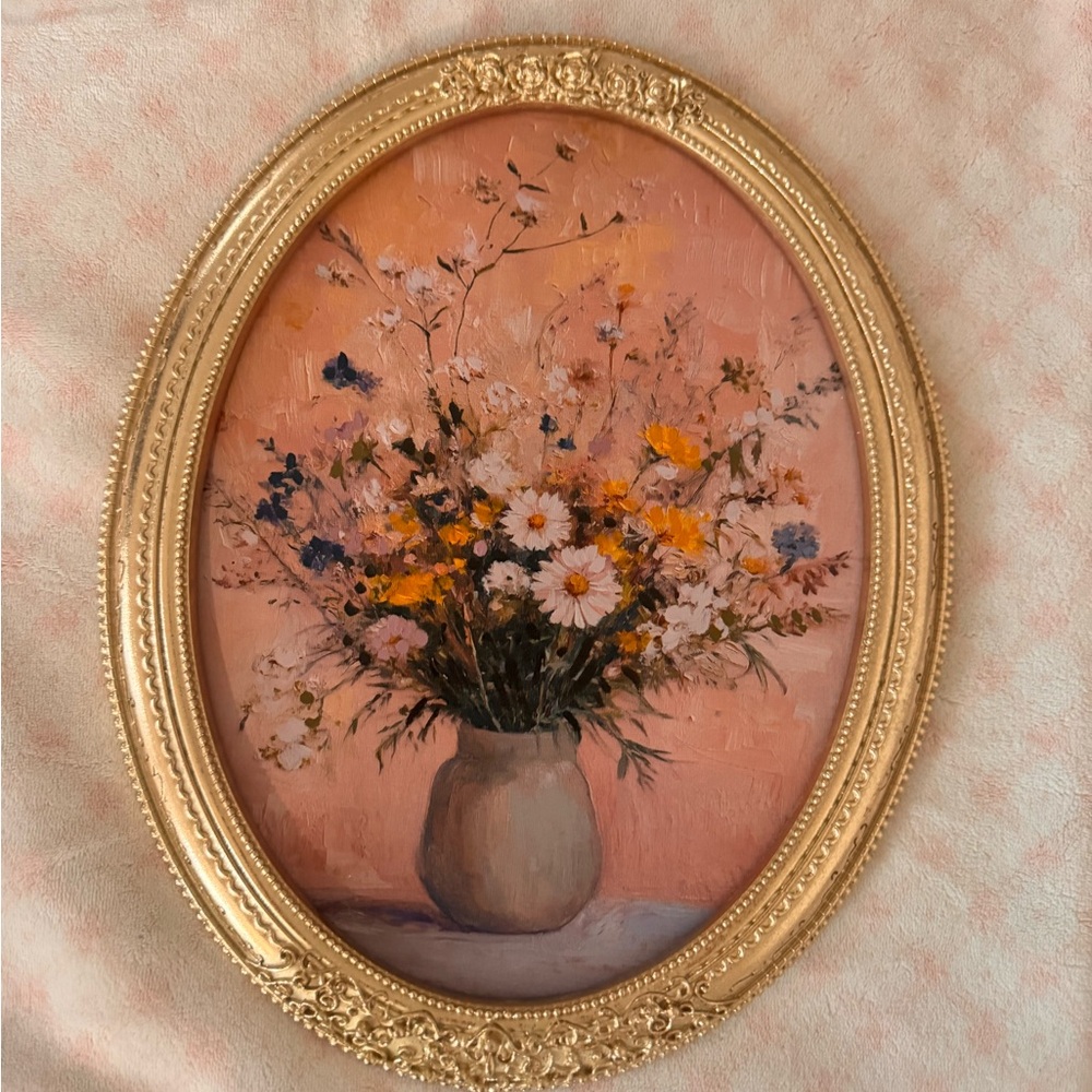 Vintage-Inspired Floral Wall Art Print in Peach and Gold